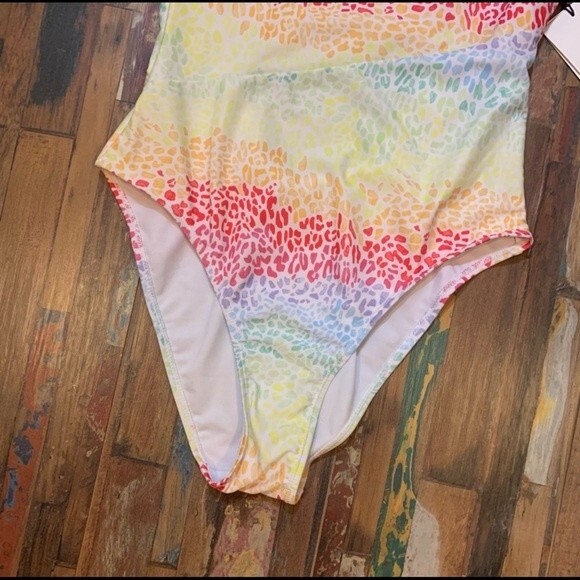 ONIA NWT Rainbow Leopard One Shoulder Bathing Suit L - Picture 3 of 10